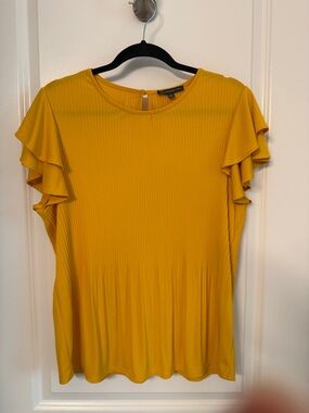 Adrianna Papell Mustard Ruffle Sleeve Blouse